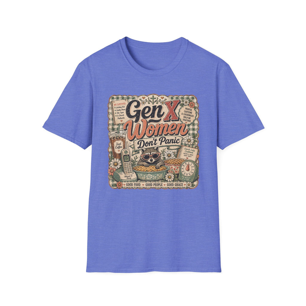 Gen X Women Don't Panic T-Shirt — Retro Raccoon Vintage Graphic Tee