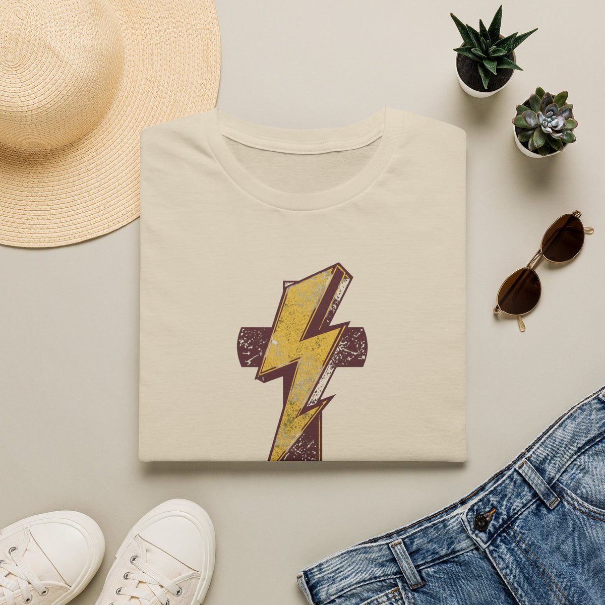 Vintage Lightning Bolt T-Shirt — Retro Distressed Yellow Bolt Tee