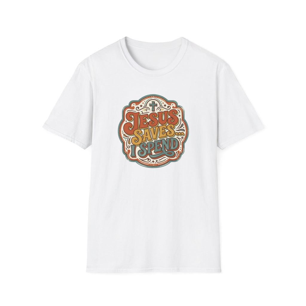 Christian T-Shirt — "Jesus Saves" Vintage Script Faith Tee