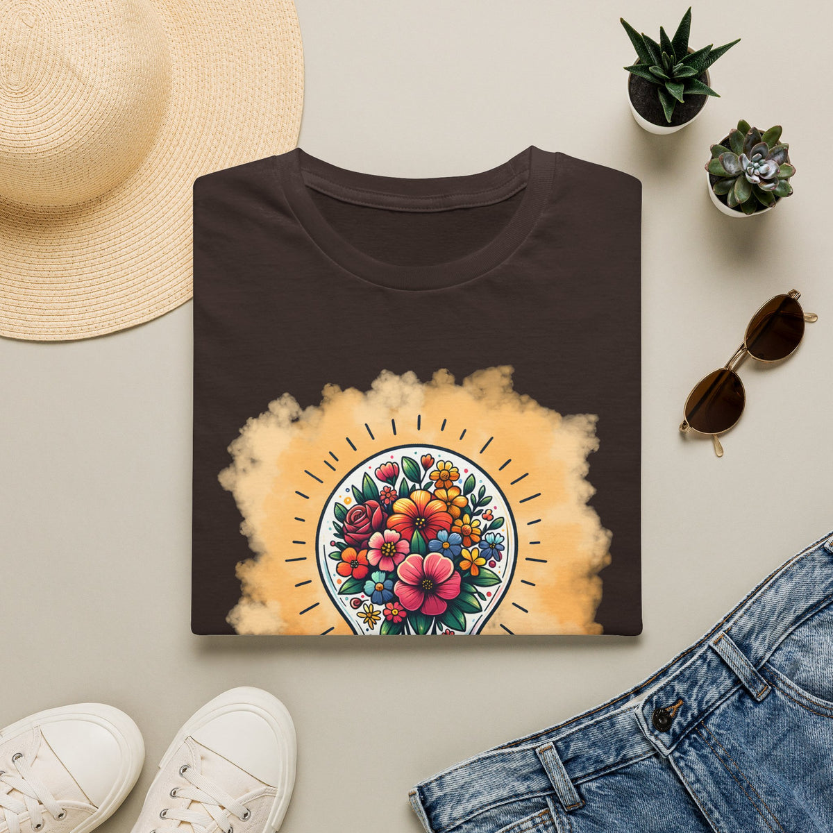 Be The Light Graphic T-Shirt — Floral Lightbulb Inspirational Tee