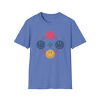 Faith Smiley Cross T-Shirt — Colorful Retro Smile Faces Graphic Tee