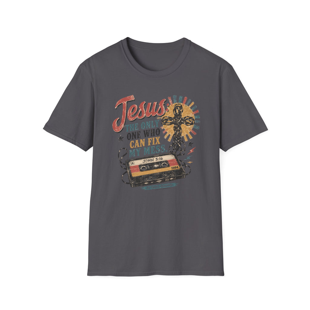Jesus Can Fix My Mess T-Shirt — Retro Cassette Christian Tee