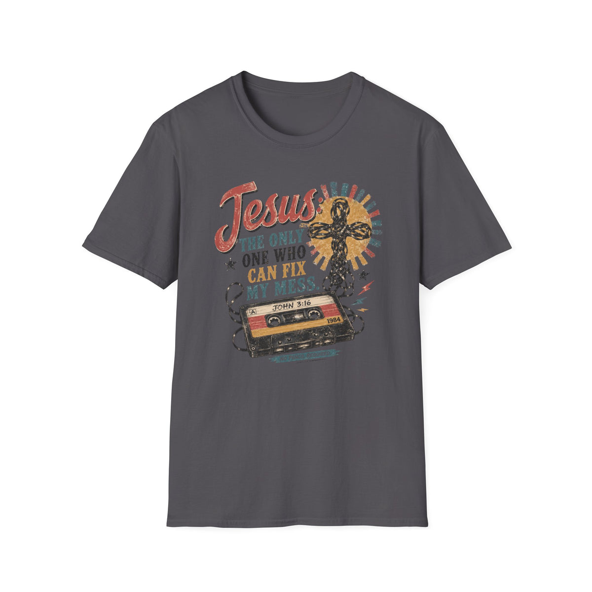 Jesus Can Fix My Mess T-Shirt — Retro Cassette Christian Tee