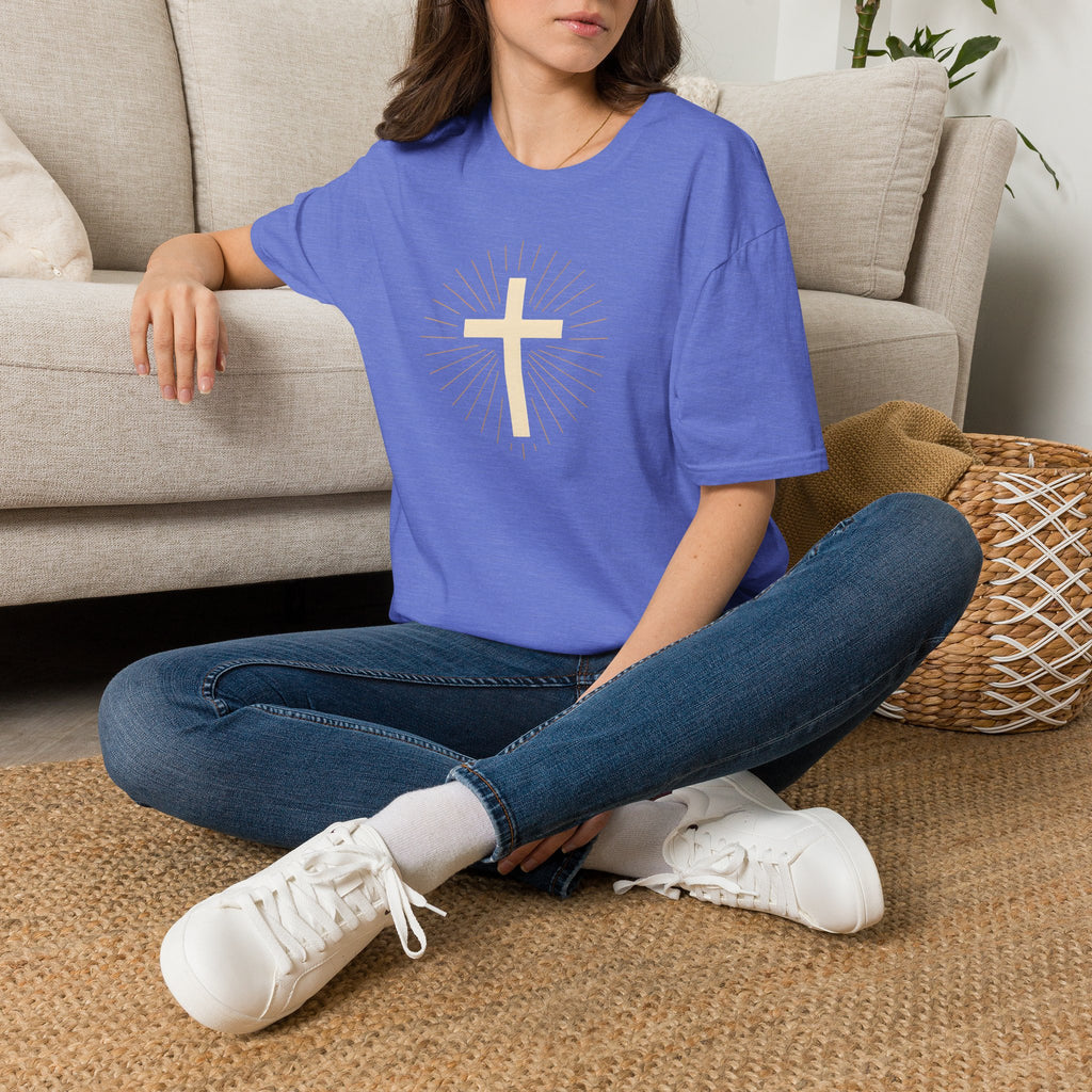 Radiant gold cross T-Shirt--Faith in Full Light