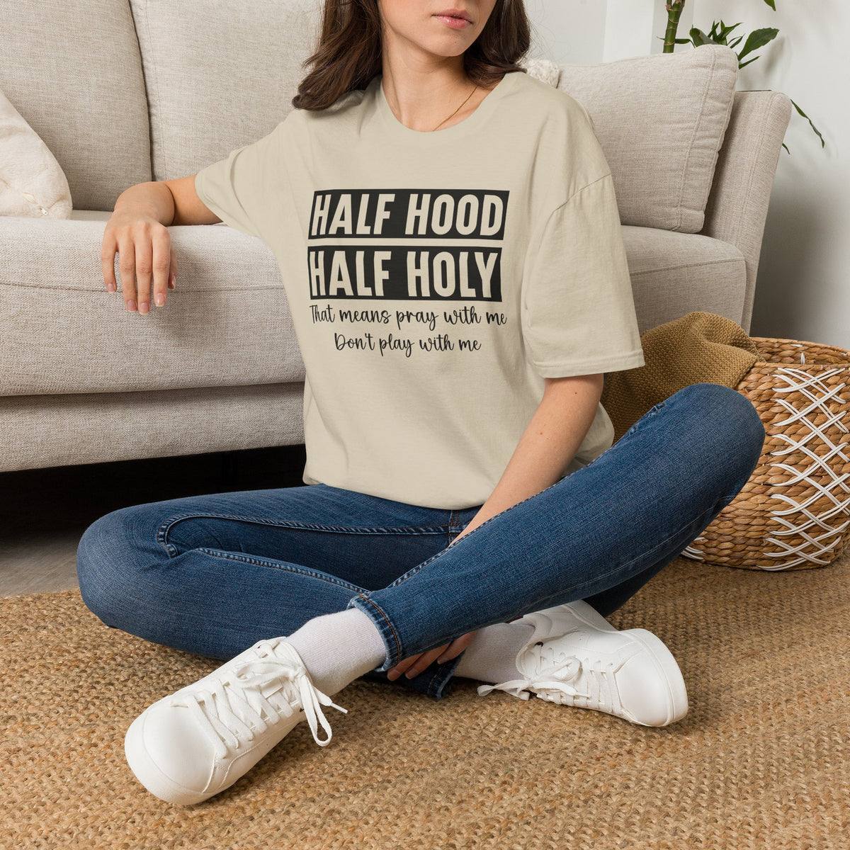 Half Hood Half Holy T-Shirt — Funny Christian Faith Graphic Tee (That Means Pray With Me)