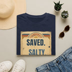 Saved. Salty. Still Showed Up. T-Shirt — Vintage Surf Faith Graphic Tee