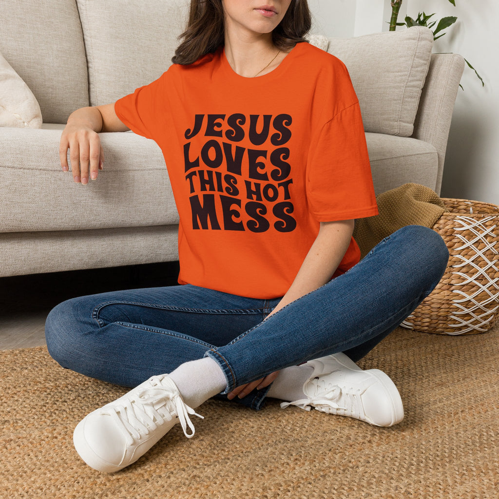 Christian Graphic T‑Shirt — "Jesus Loves This Hot Mess"