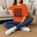 Christian Graphic T‑Shirt — "Jesus Loves This Hot Mess"