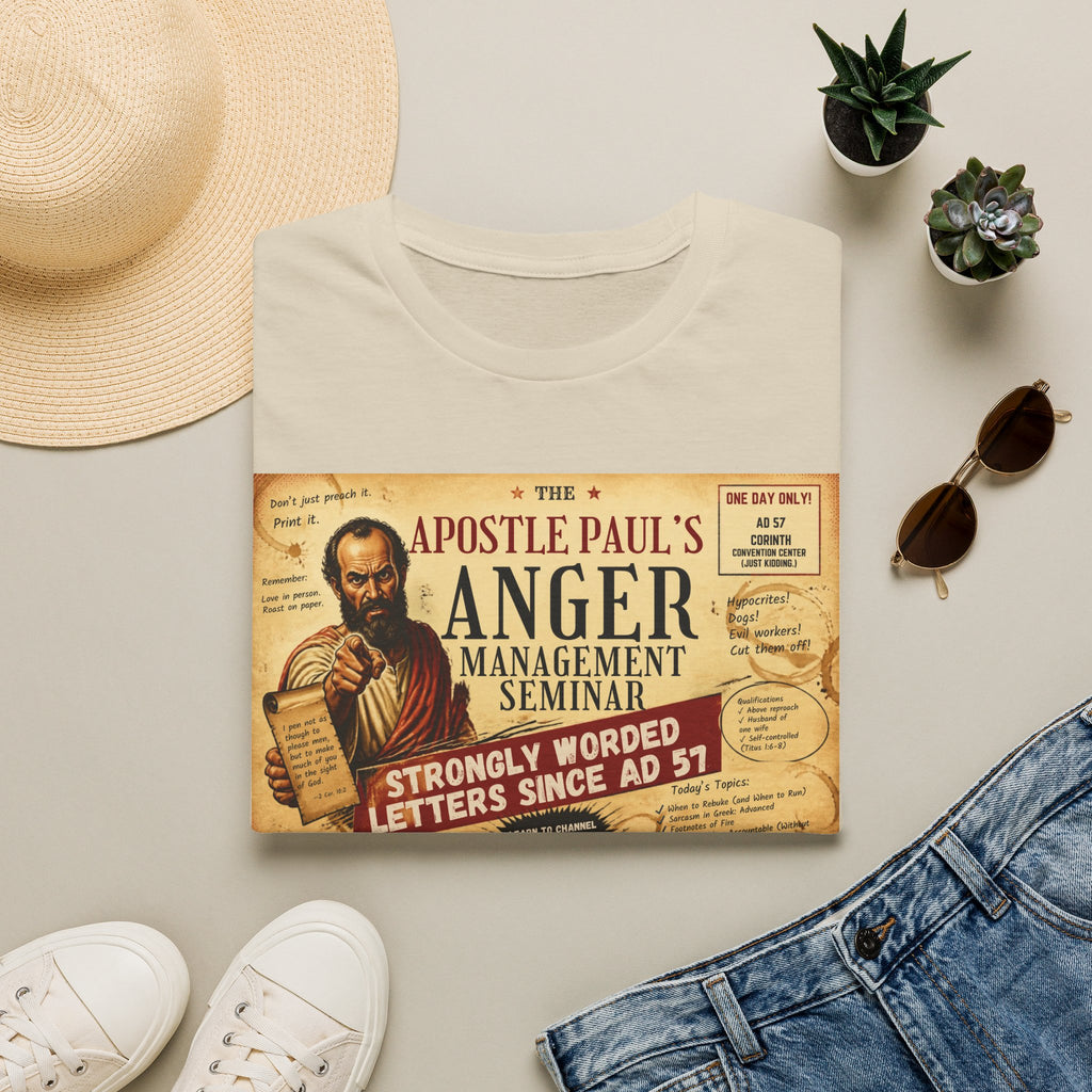 T-Shirt — "Apostle Paul's Anger Management Seminar" Vintage Christian Humor Tee