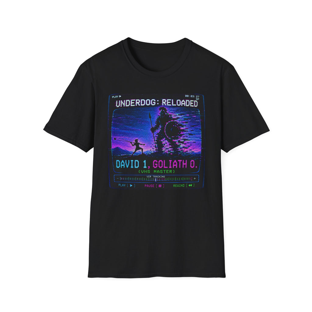 David vs Goliath Retro T-Shirt — "Underdog: Reloaded" Neon Graphic Tee