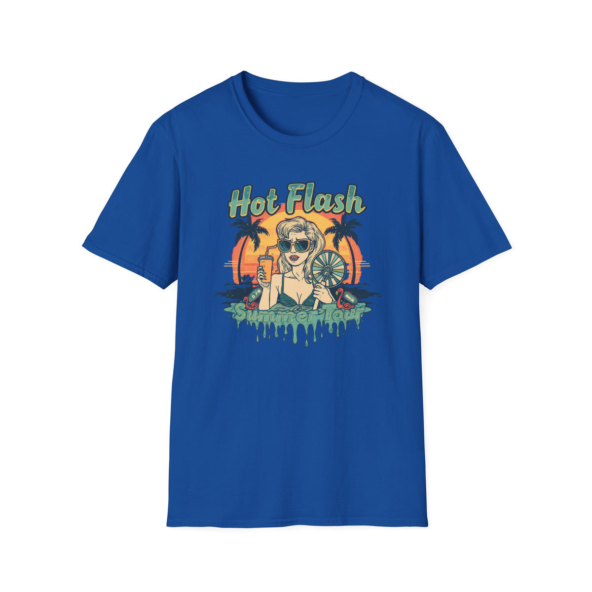 Hot Flash Summer Tour Retro Beach T-Shirt — Funny Menopause Graphic Tee