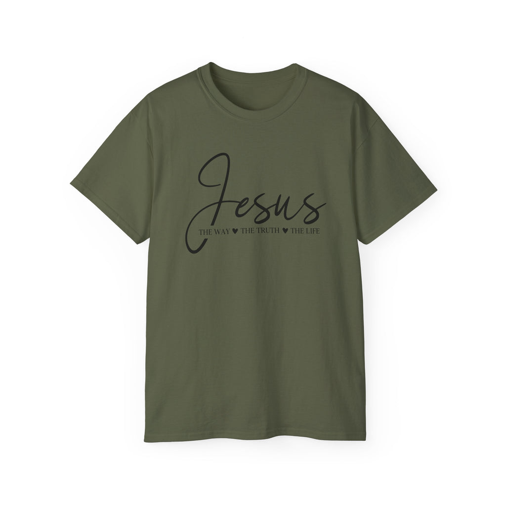 Jesus Script Tee — "Jesus: The Way The Truth The Life" Christian Faith T-Shirt