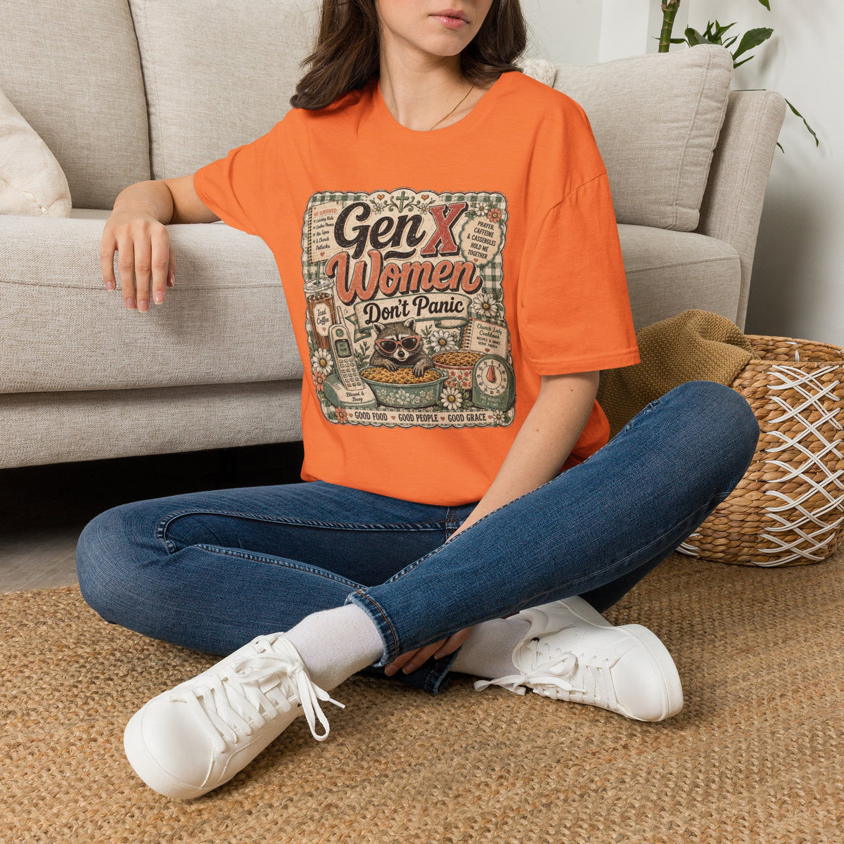 Gen X Women Don't Panic T-Shirt — Retro Raccoon Vintage Graphic Tee