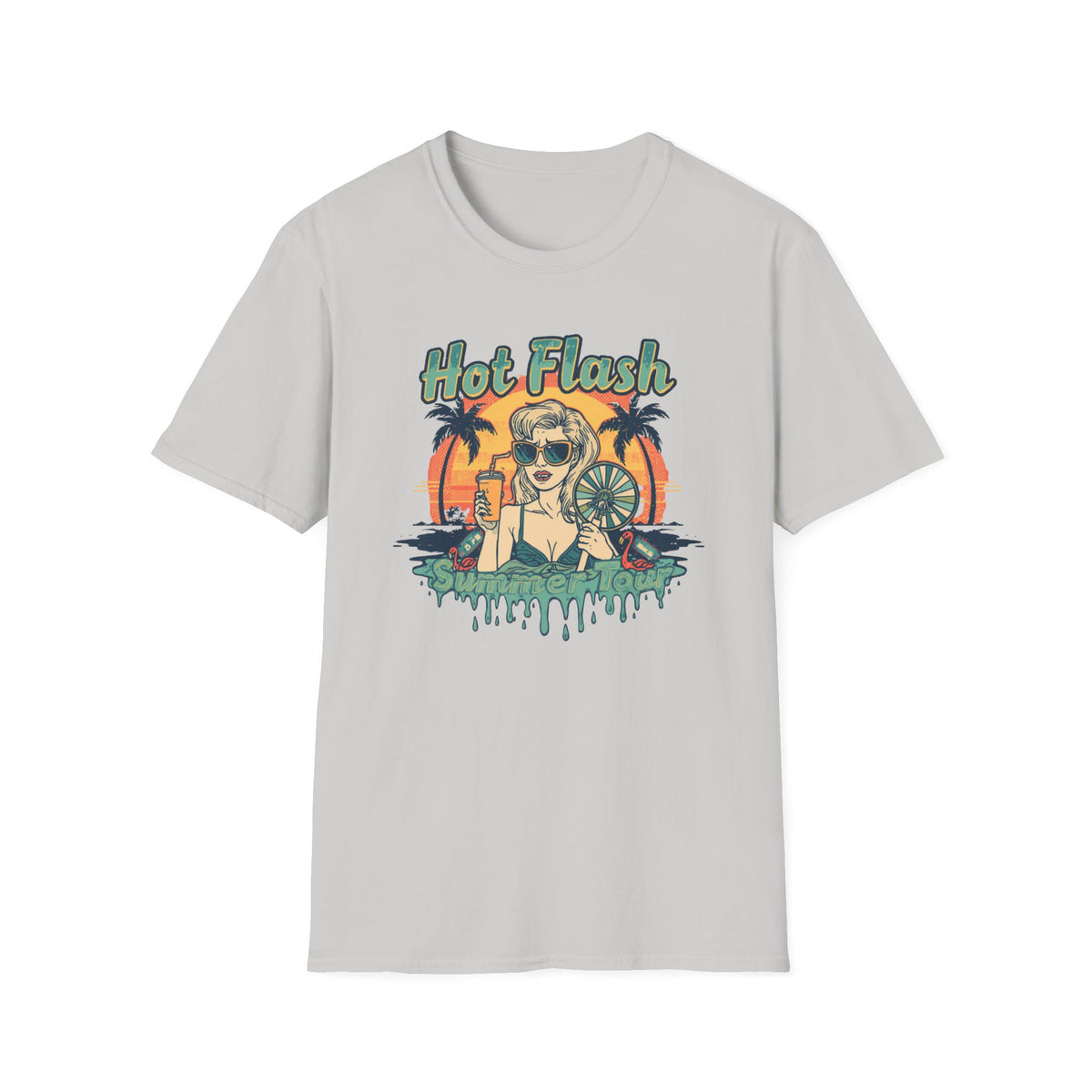 Hot Flash Summer Tour Retro Beach T-Shirt — Funny Menopause Graphic Tee