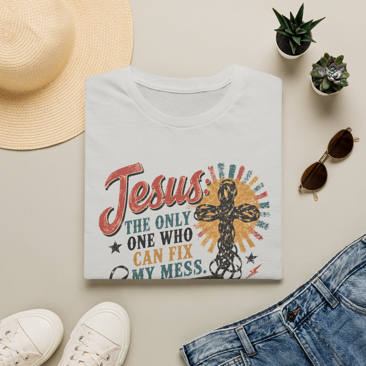 Jesus Can Fix My Mess T-Shirt — Retro Cassette Christian Tee