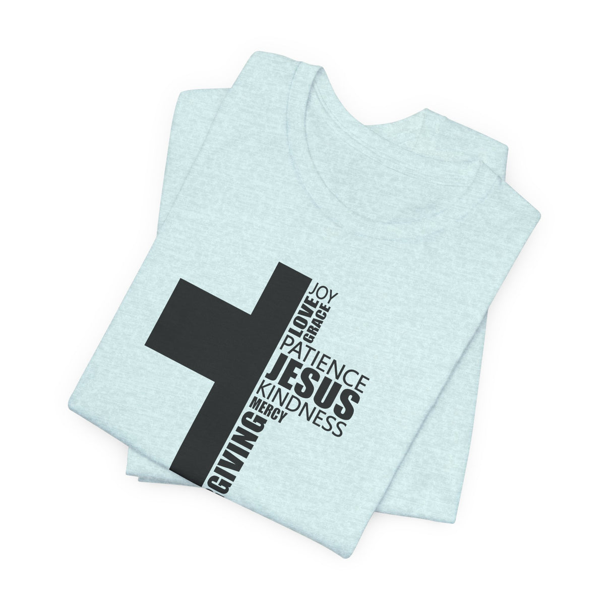 Christian Cross T-Shirt – 'Jesus, Forgiving, Love, Kindness' Word Cloud Tee
