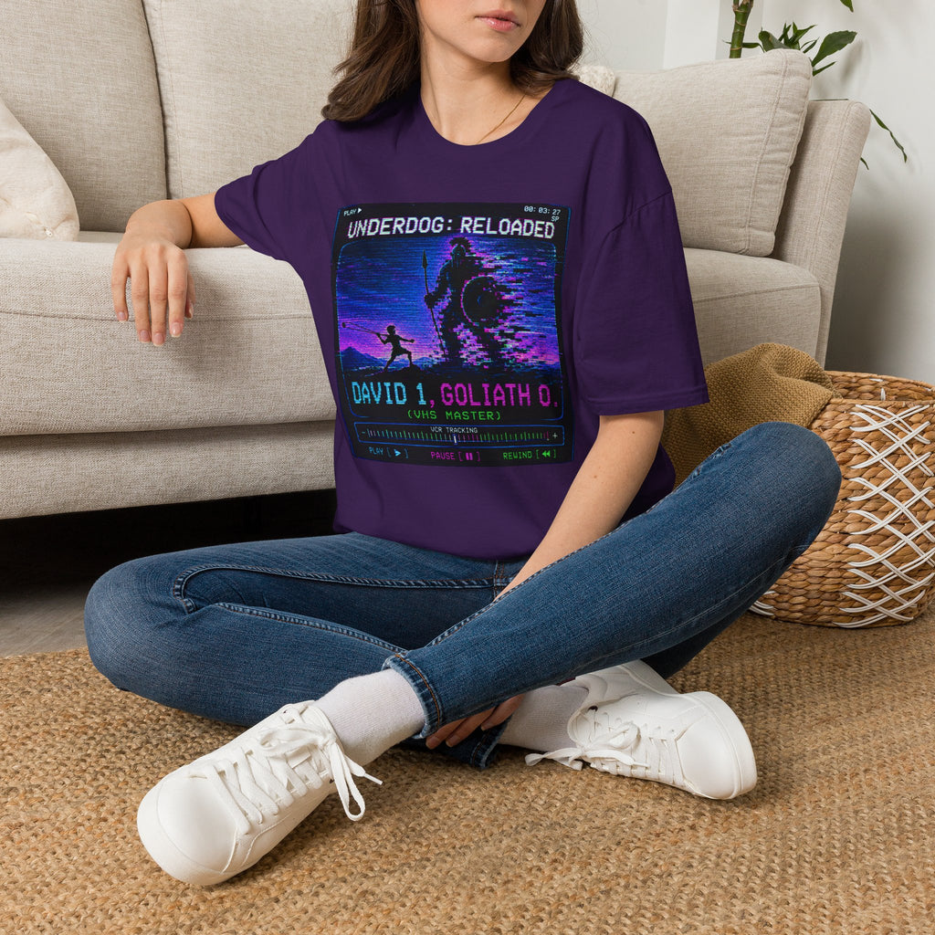 David vs Goliath Retro T-Shirt — "Underdog: Reloaded" Neon Graphic Tee