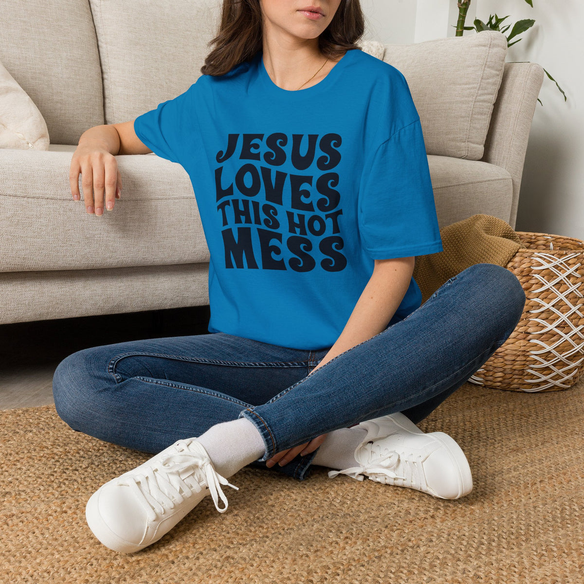 Christian Graphic T‑Shirt — "Jesus Loves This Hot Mess"