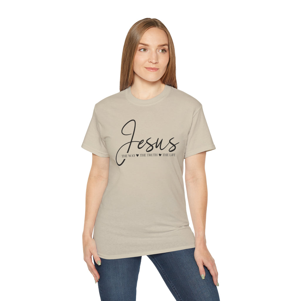 Jesus Script Tee — "Jesus: The Way The Truth The Life" Christian Faith T-Shirt