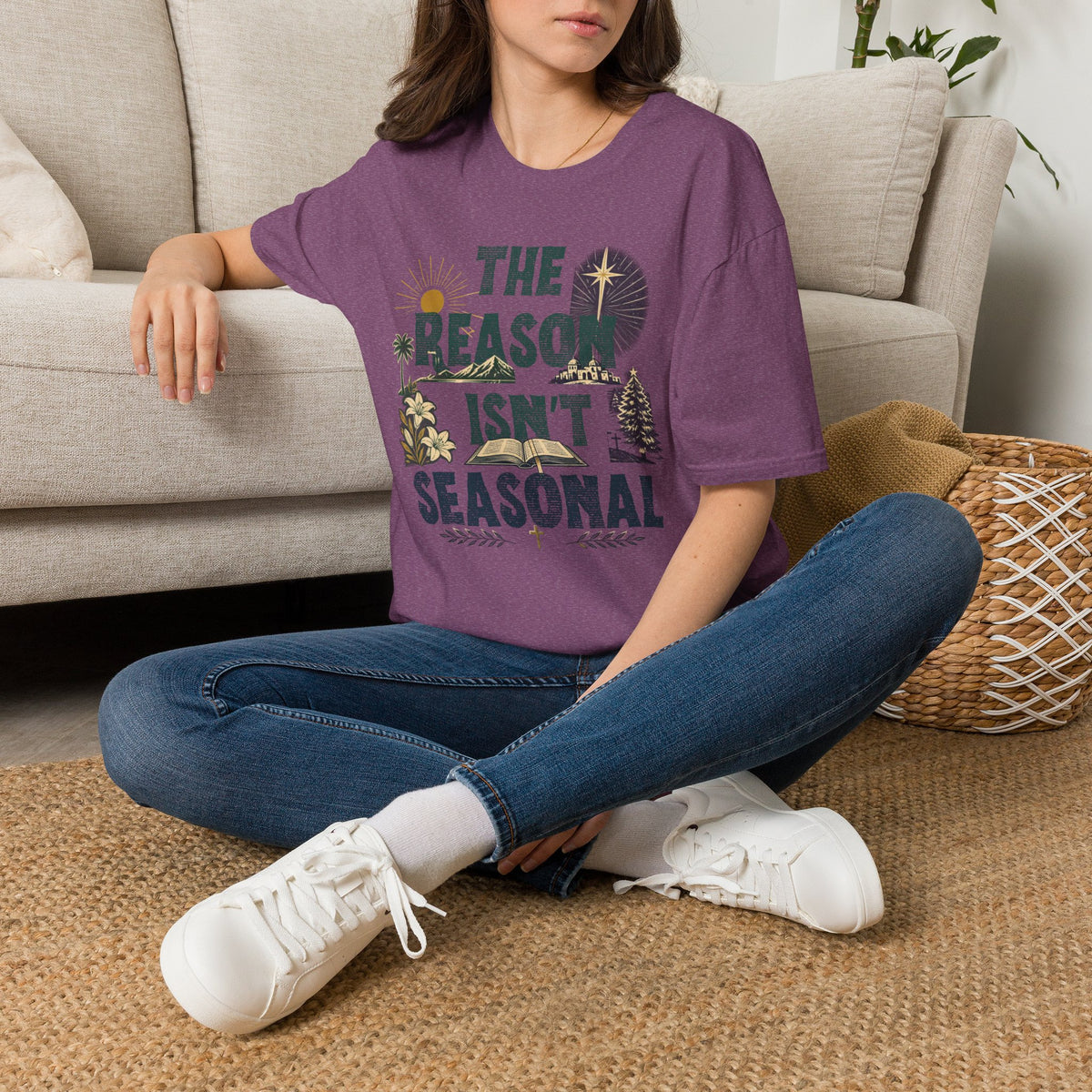 T-Shirt — "The Reason Isn't Seasonal" Christian Nativity Faith Tee