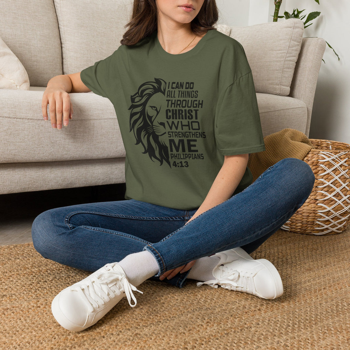 Philippians 4:13 Lion T-Shirt – "I Can Do All Things Through Christ" Christian Tee