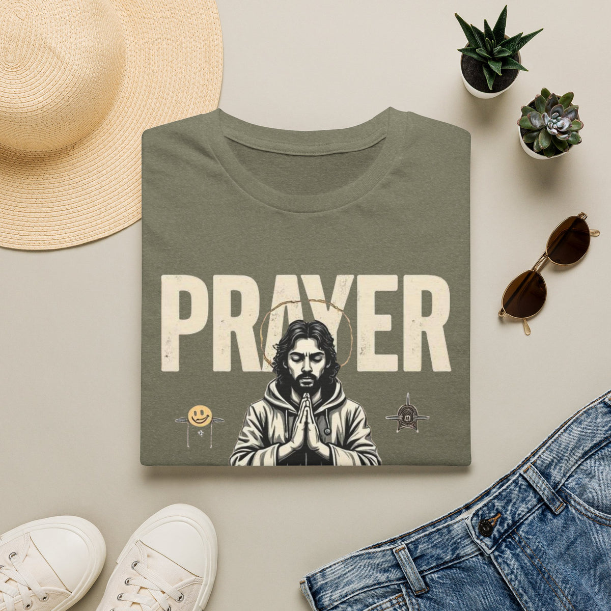 Prayer Warrior T-Shirt — Meditative Jesus Graphic Tee
