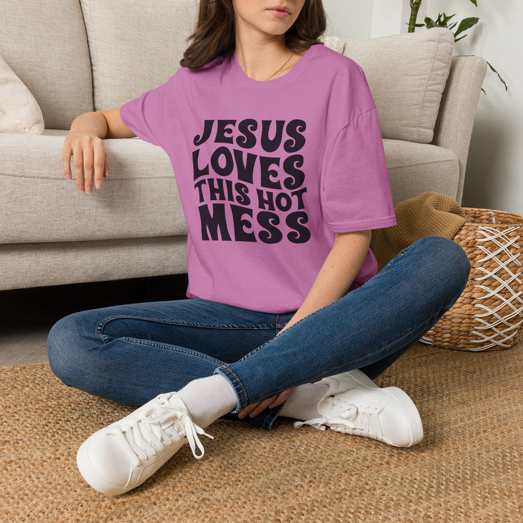 Christian Graphic T‑Shirt — "Jesus Loves This Hot Mess"
