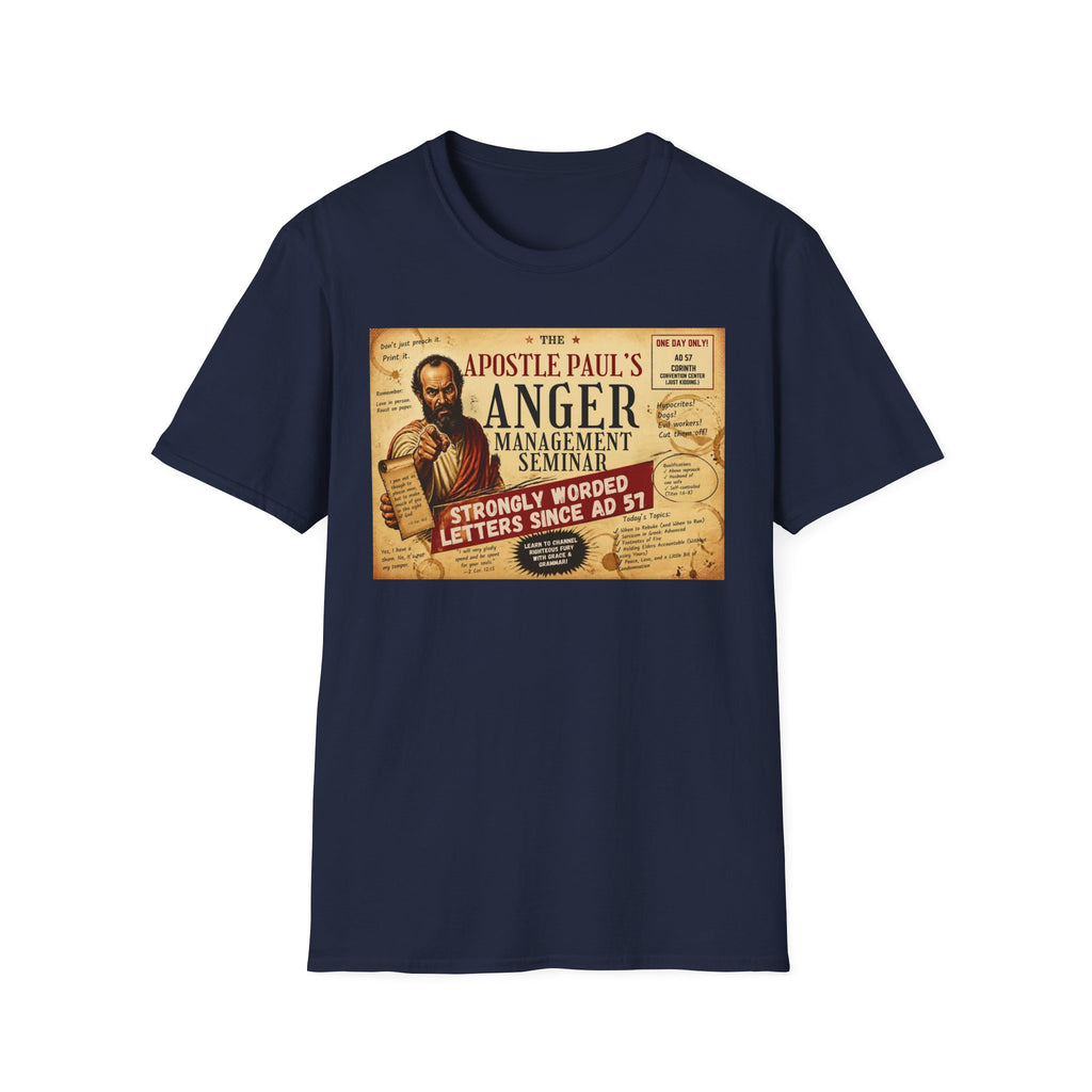 T-Shirt — "Apostle Paul's Anger Management Seminar" Vintage Christian Humor Tee