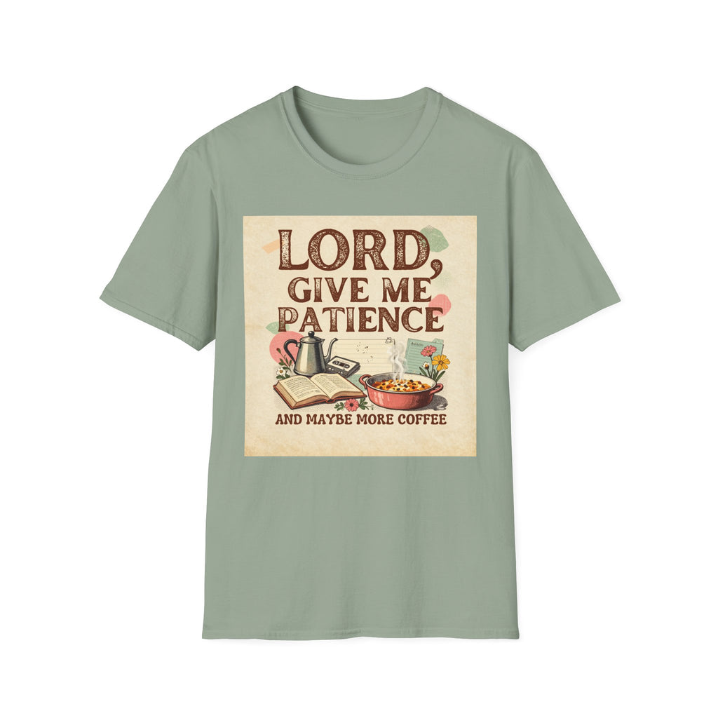 T-Shirt — “Lord, Give Me Patience (And Maybe More Coffee)” Vintage Coffee Tee