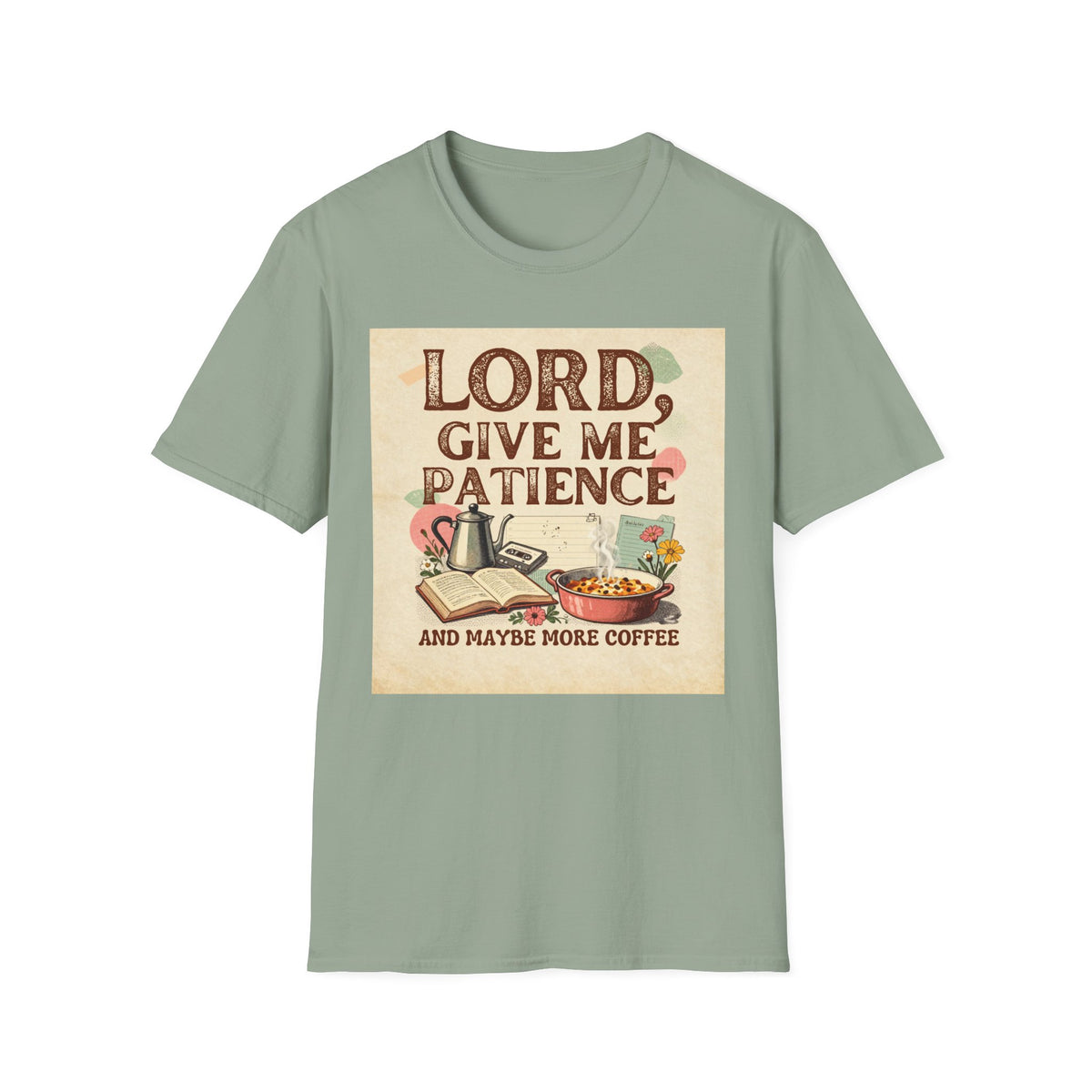 T-Shirt — “Lord, Give Me Patience (And Maybe More Coffee)” Vintage Coffee Tee