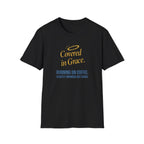 Covered in Grace T-Shirt — 'Running on Coffee, Slightly Unhinged but Saved' Christian Tee