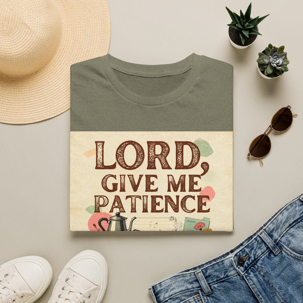 T-Shirt — “Lord, Give Me Patience (And Maybe More Coffee)” Vintage Coffee Tee
