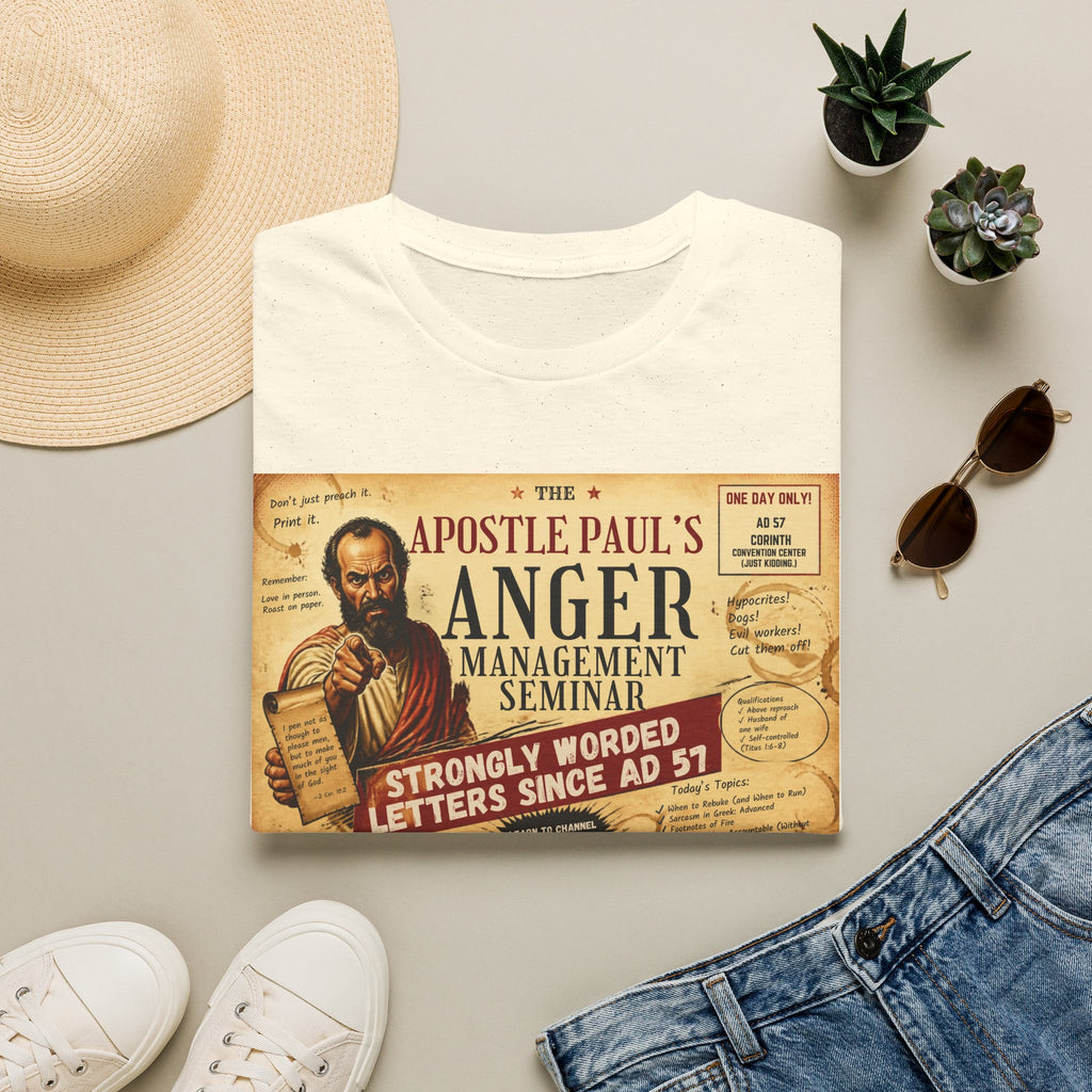 T-Shirt — "Apostle Paul's Anger Management Seminar" Vintage Christian Humor Tee