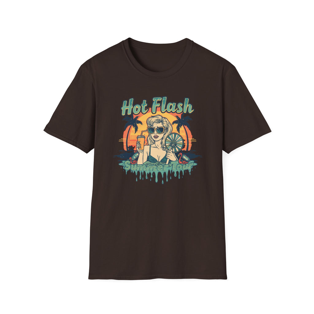 Hot Flash Summer Tour Retro Beach T-Shirt — Funny Menopause Graphic Tee
