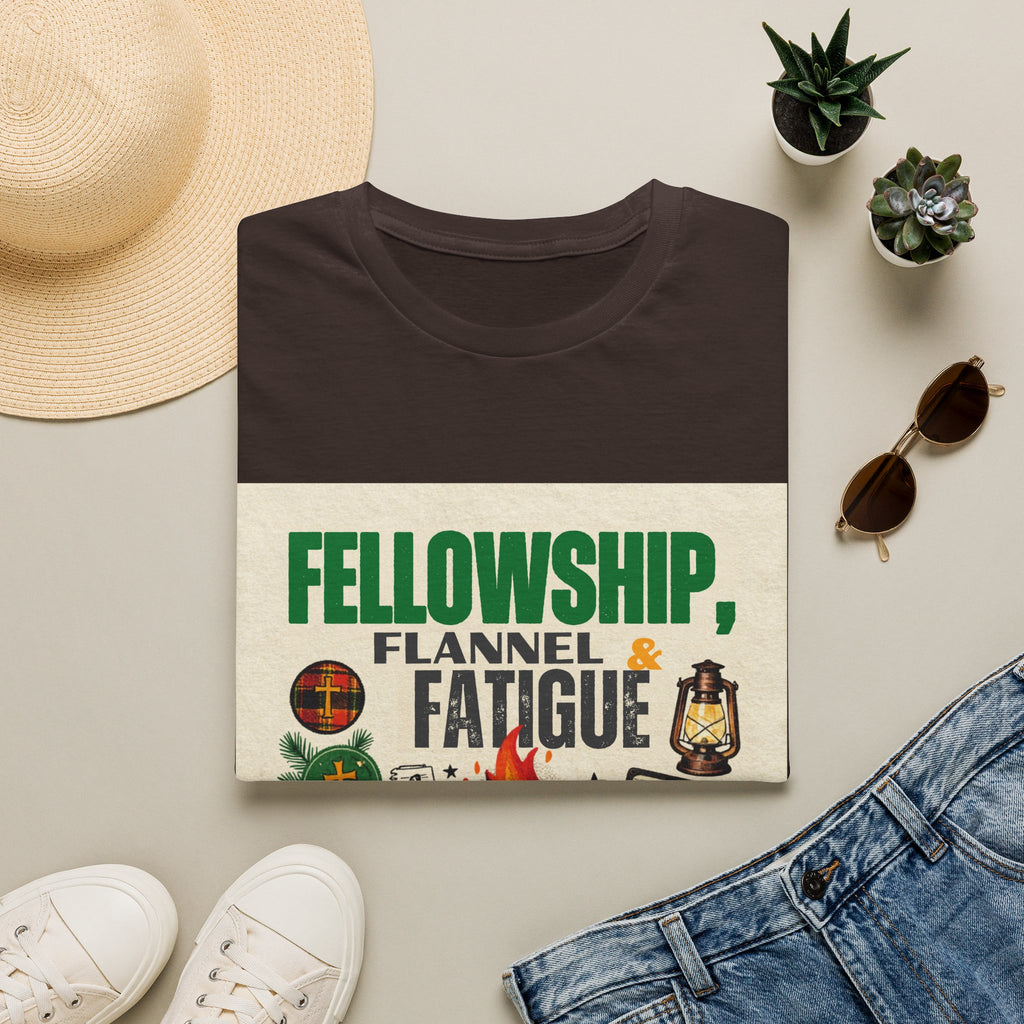 Fellowship Flannel & Fatigue T‑Shirt — Campfire Christian Retreat Tee