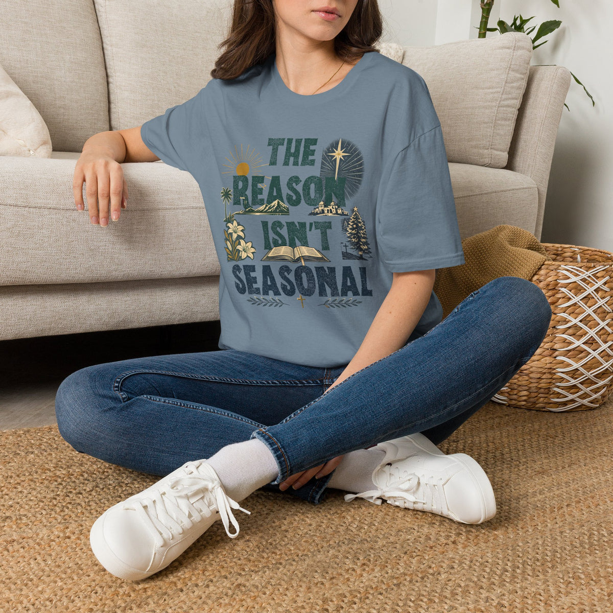 T-Shirt — "The Reason Isn't Seasonal" Christian Nativity Faith Tee