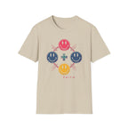 Faith Smiley Cross T-Shirt — Colorful Retro Smile Faces Graphic Tee
