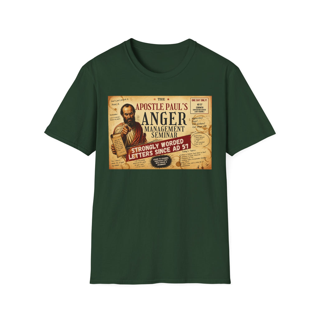 T-Shirt — "Apostle Paul's Anger Management Seminar" Vintage Christian Humor Tee